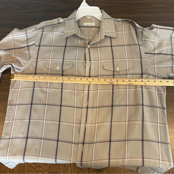 Christian Dior Long Sleeve Button Down Size XL Tan/Navy/Red Plaid - Picture 13 of 16